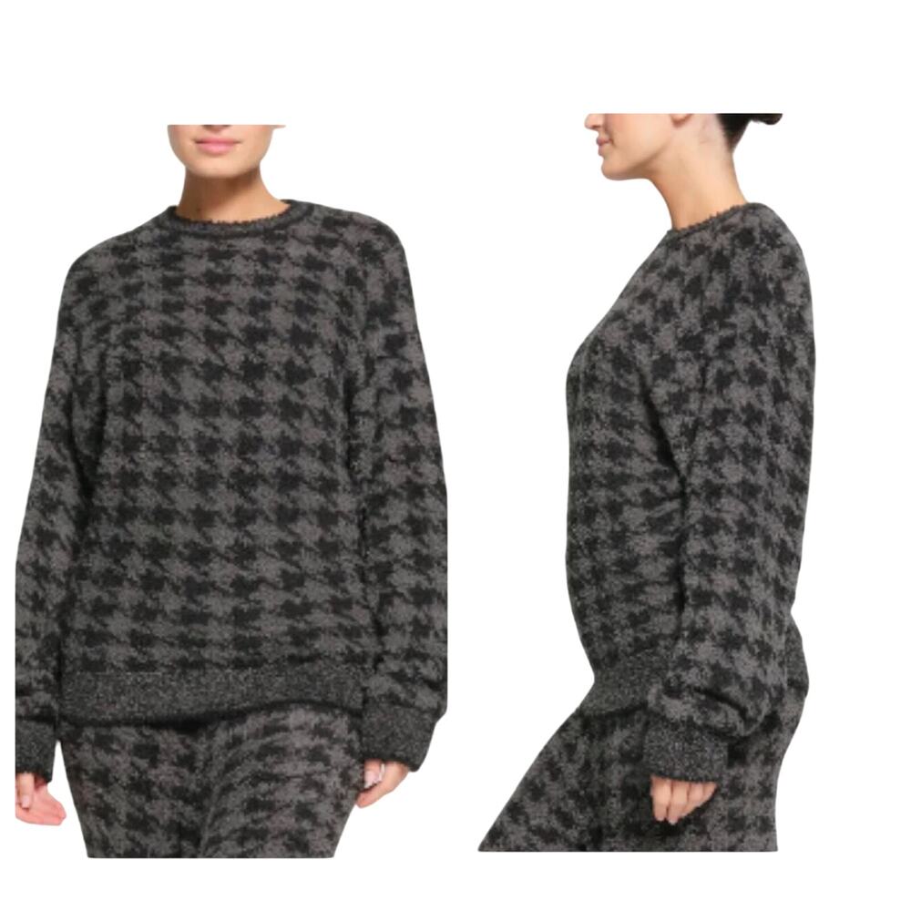 Skims Sweater Cozy Knit Teddy Plush Houndstooth Gray Crewneck Lounge S/M New